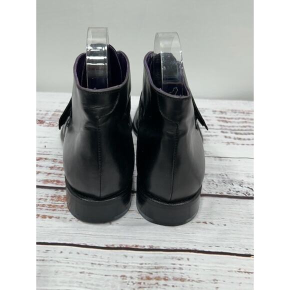 VTG Ralph Lauren Womens Ankle Boots Round Toe Purple Label Leather Black Size 9B - Picture 9 of 16